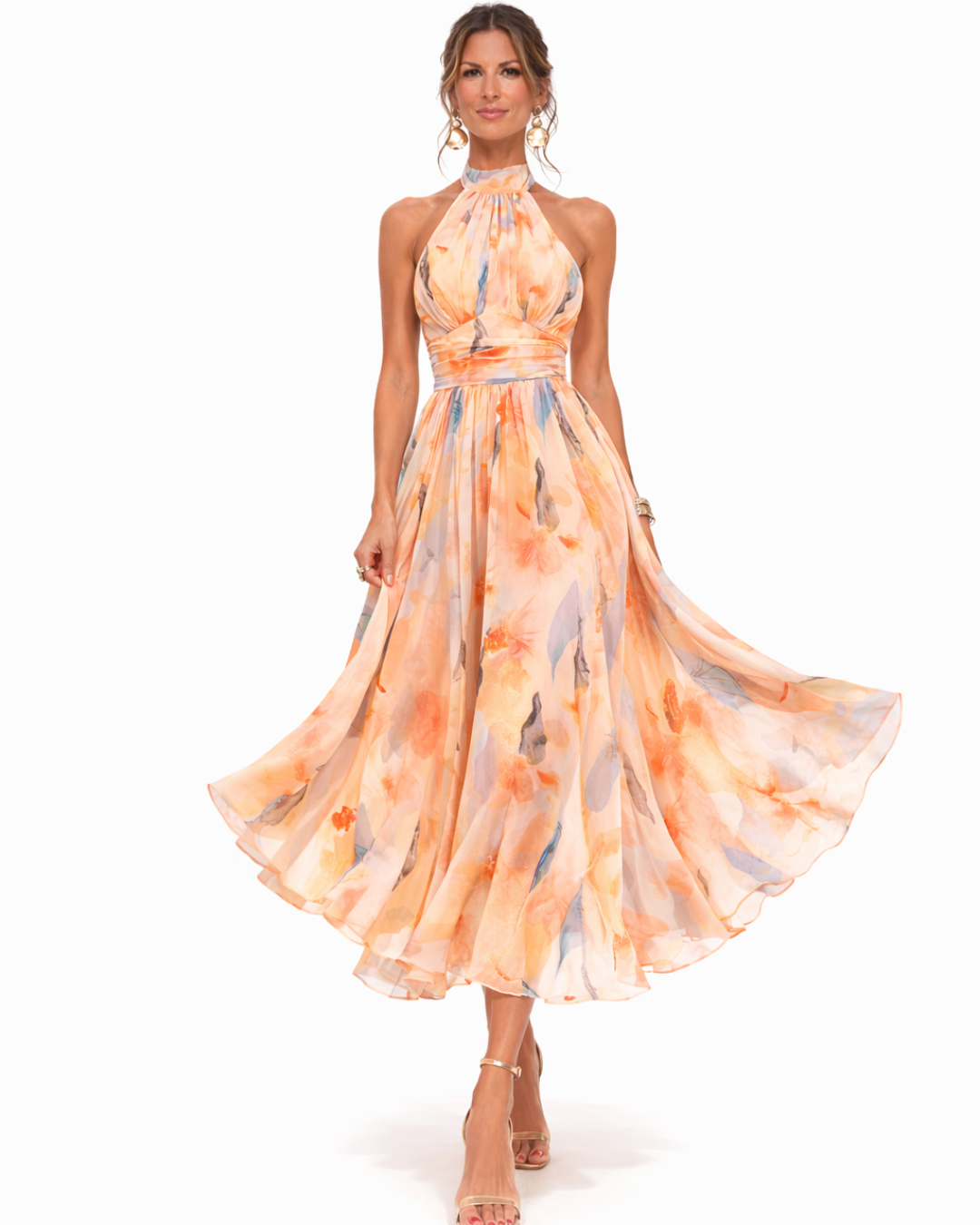 Miranda - halter neck dress with watercolor print — view 2