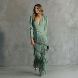 Monica - long fringe dress with V-neck — view 2