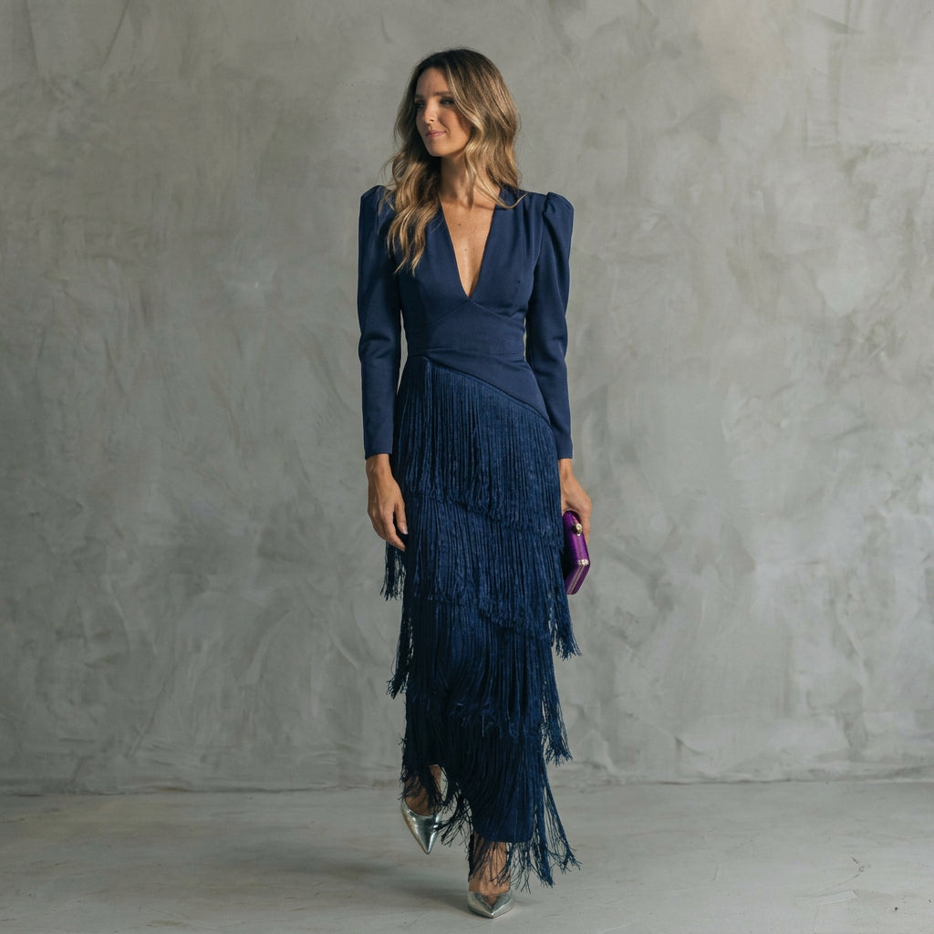 Monica - long fringe dress with V-neck — view 3