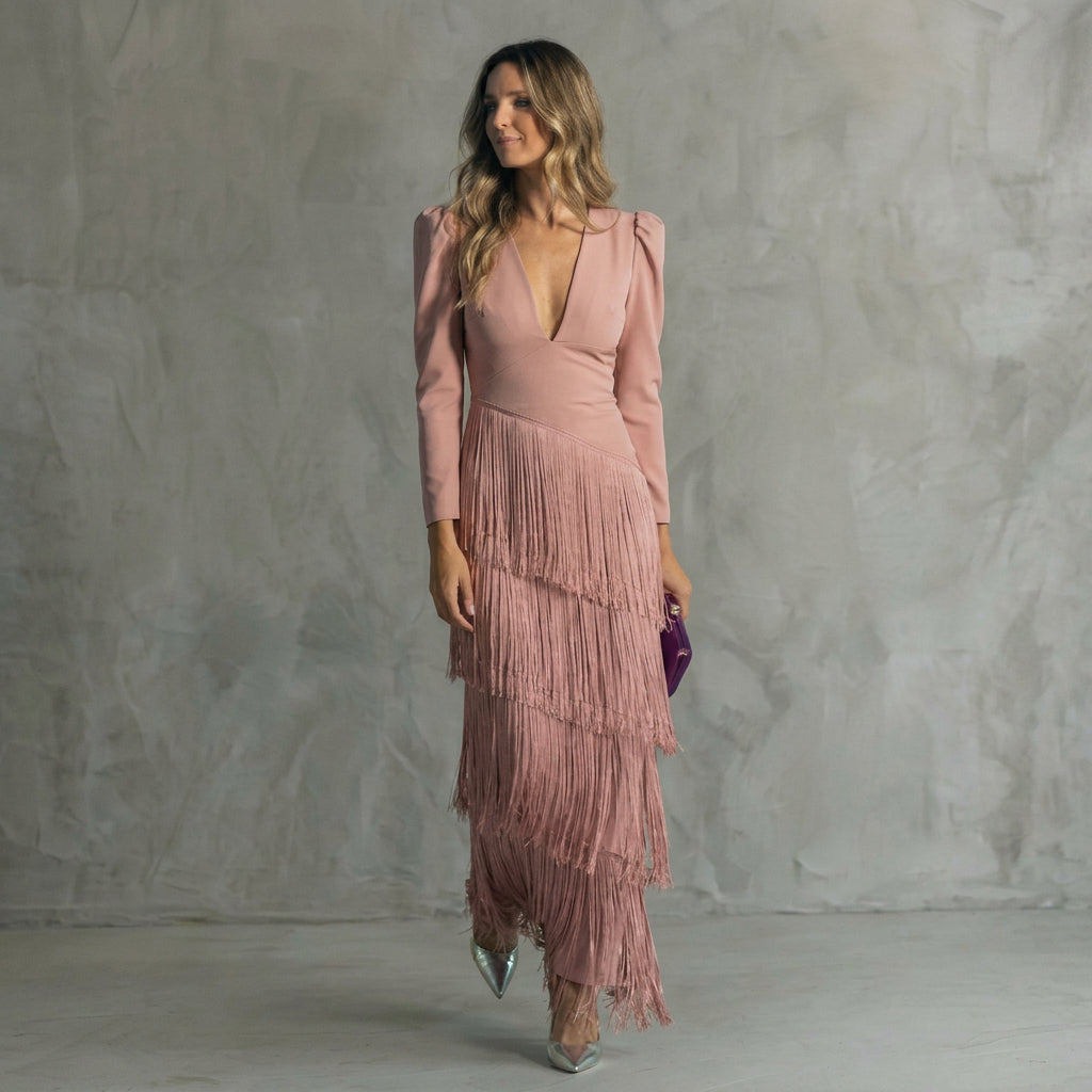 Monica - long fringe dress with V-neck — view 4