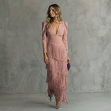 Monica - long fringe dress with V-neck — view 4