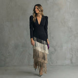 Monica - long fringe dress with V-neck — view 5