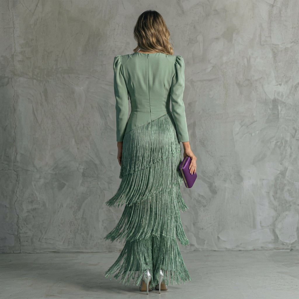 Monica - long fringe dress with V-neck — view 6