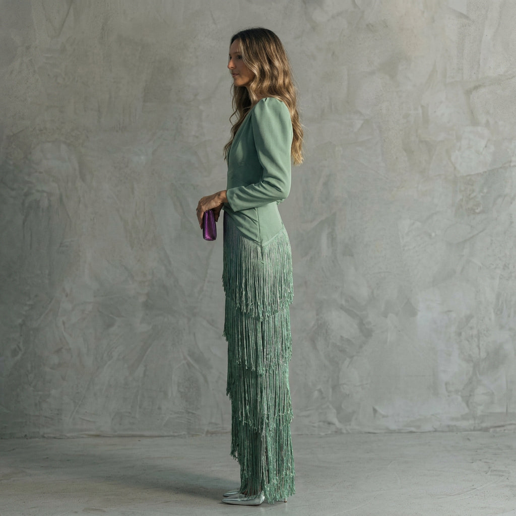 Monica - long fringe dress with V-neck — view 7