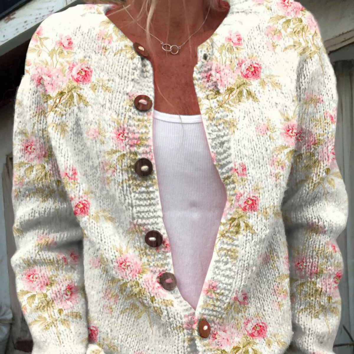 Naomi - Retro Floral Knit Cardigan — view 1