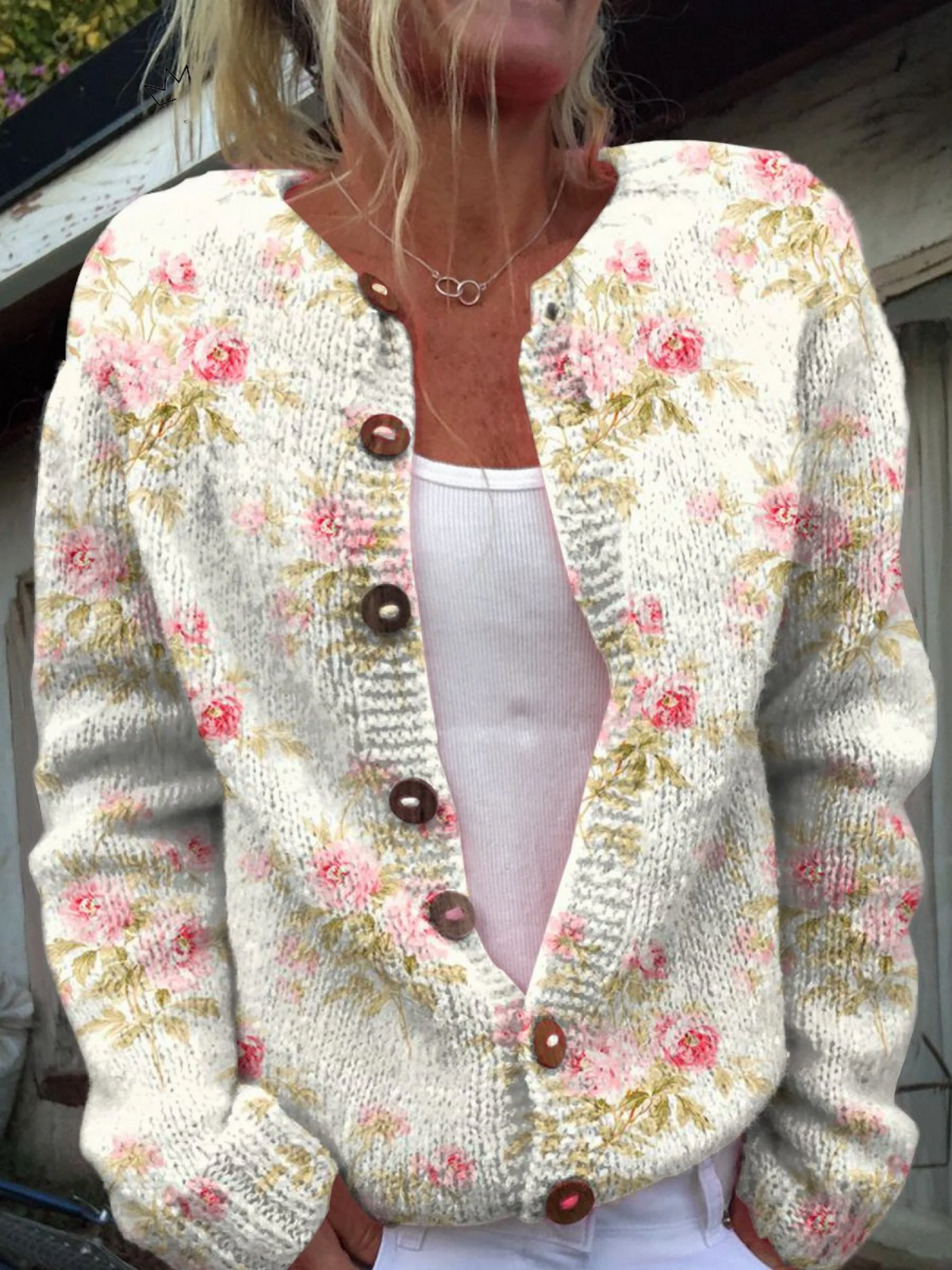 Naomi - Retro Floral Knit Cardigan — view 1