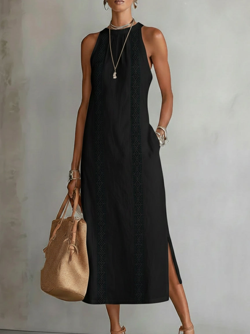 Natalia - sleeveless lace detail midi dress — view 1