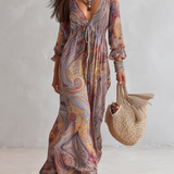 Natalie - paisley v-neck pleated chiffon maxi dress — view 2