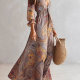Natalie - paisley v-neck pleated chiffon maxi dress — view 3