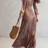 Natalie - paisley v-neck pleated chiffon maxi dress — view 4
