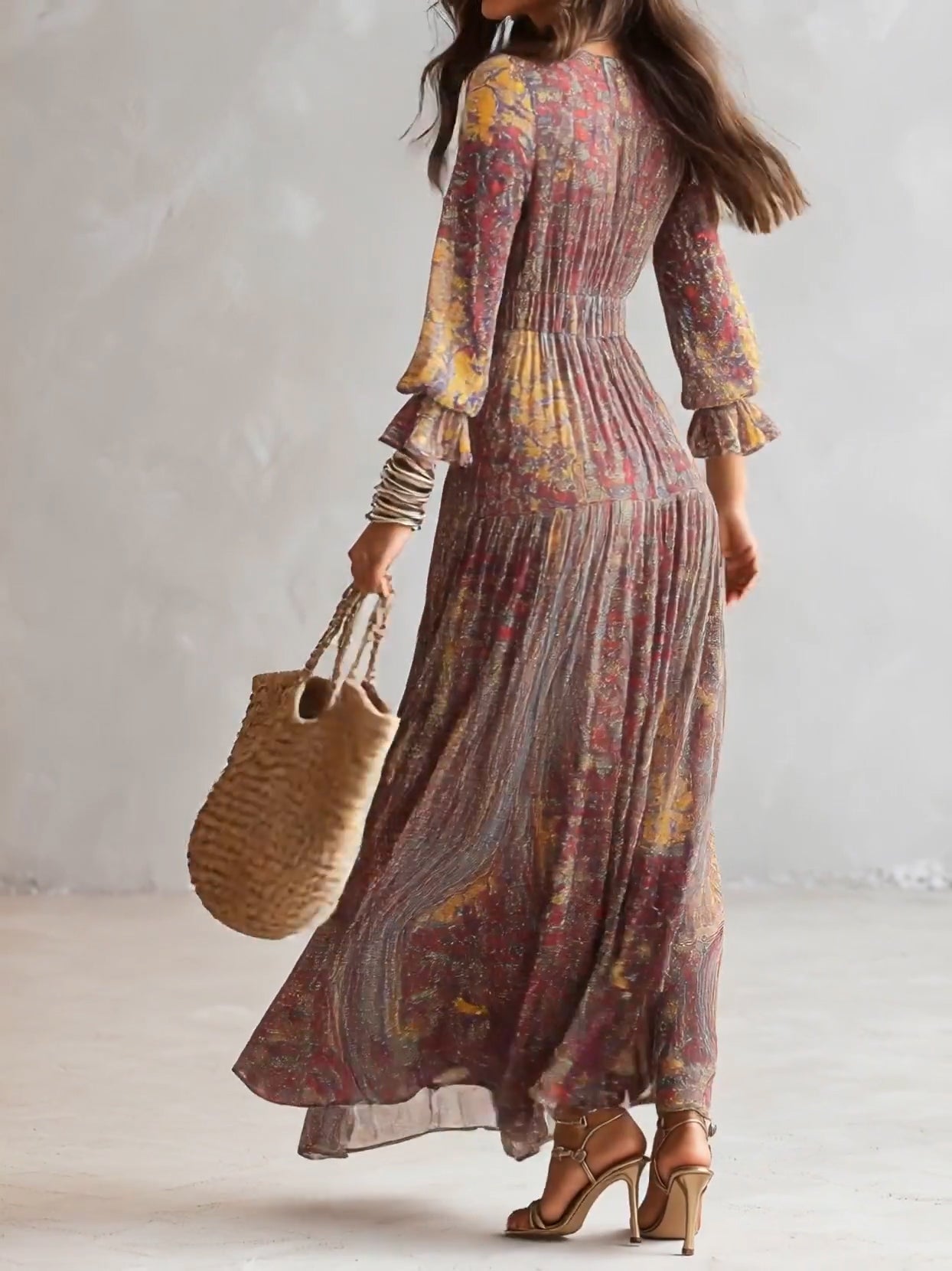Natalie - paisley v-neck pleated chiffon maxi dress — view 4