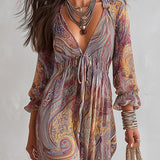 Natalie - paisley v-neck pleated chiffon maxi dress — view 5