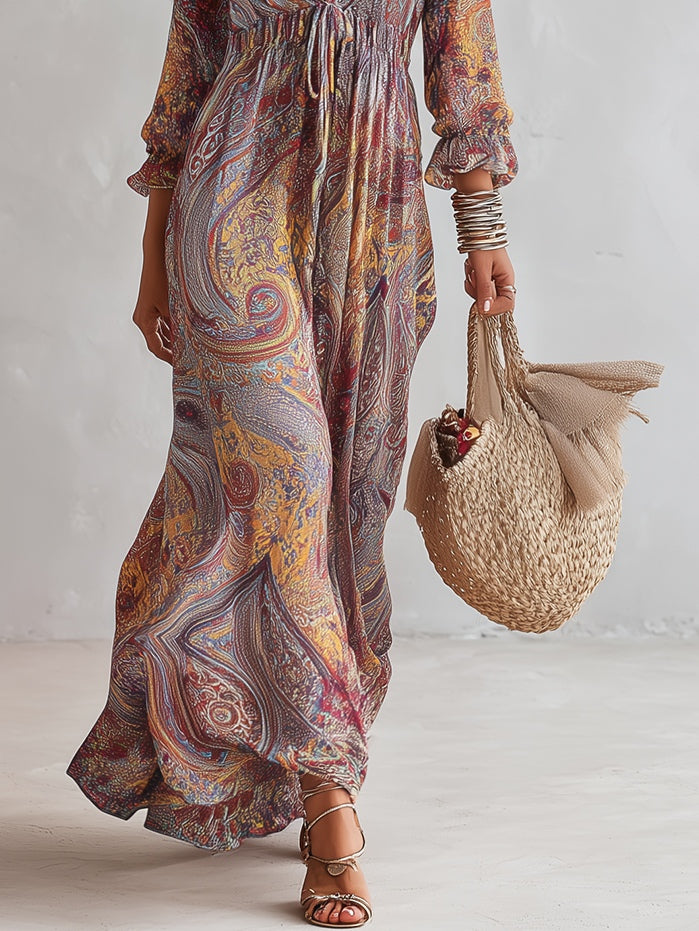 Natalie - paisley v-neck pleated chiffon maxi dress — view 6