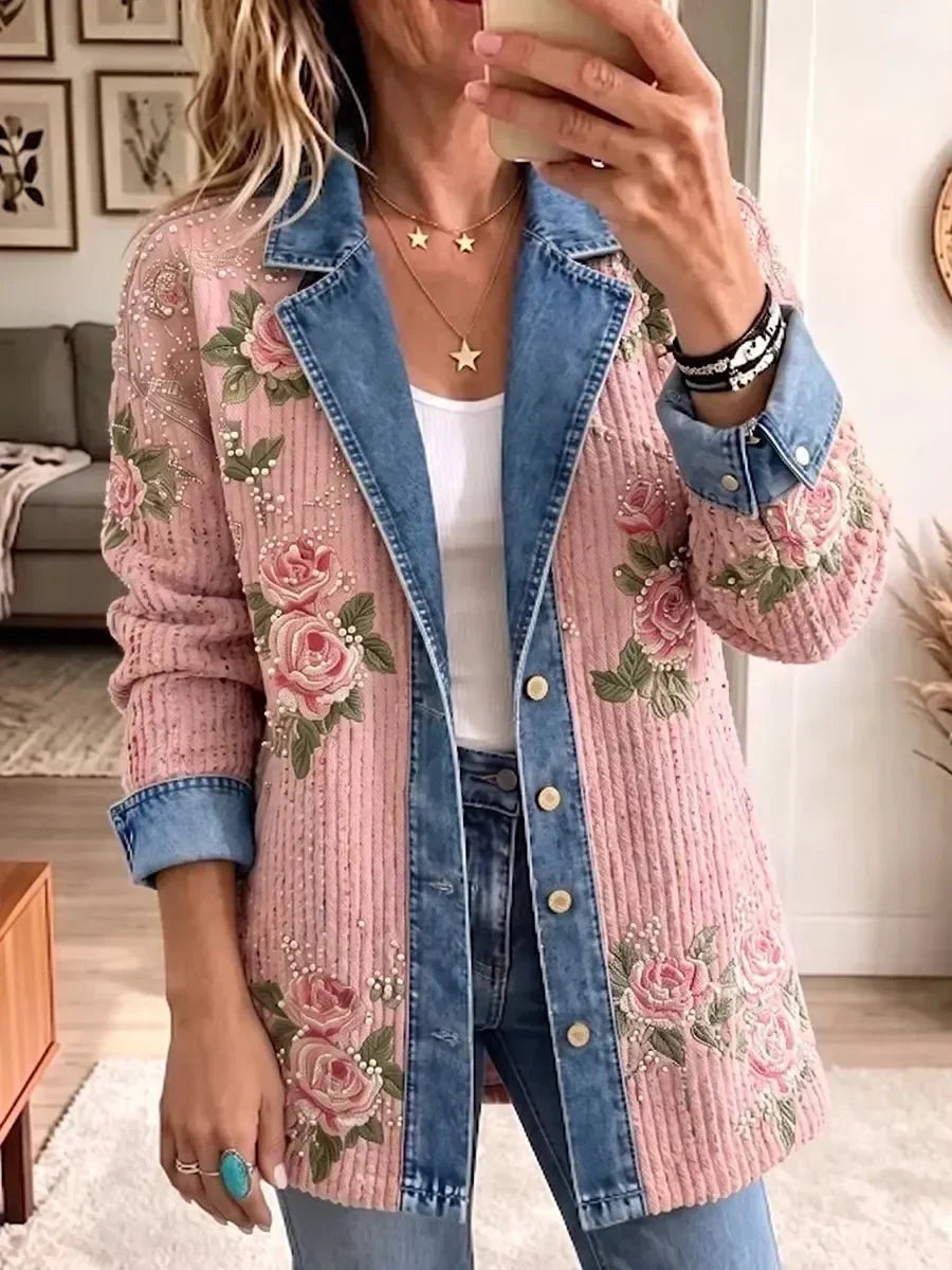 Natalie - Retro Patchwork Denim Blazer — view 1