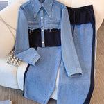 Natalie - Colour Block Cropped Jacket and Wide Leg Pants Set — view 1