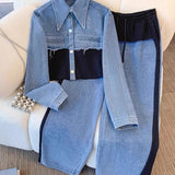 Natalie - Colour Block Cropped Jacket and Wide Leg Pants Set — view 1