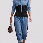 Natalie - Colour Block Cropped Jacket and Wide Leg Pants Set — view 2