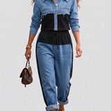 Natalie - Colour Block Cropped Jacket and Wide Leg Pants Set — view 2
