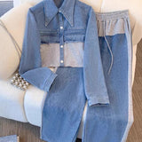 Natalie - Colour Block Cropped Jacket and Wide Leg Pants Set — view 4
