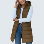 Nina - casual sleeveless hooded long puffer vest — view 1