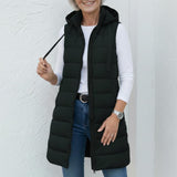 Nina - casual sleeveless hooded long puffer vest — view 2