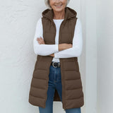 Nina - casual sleeveless hooded long puffer vest — view 3