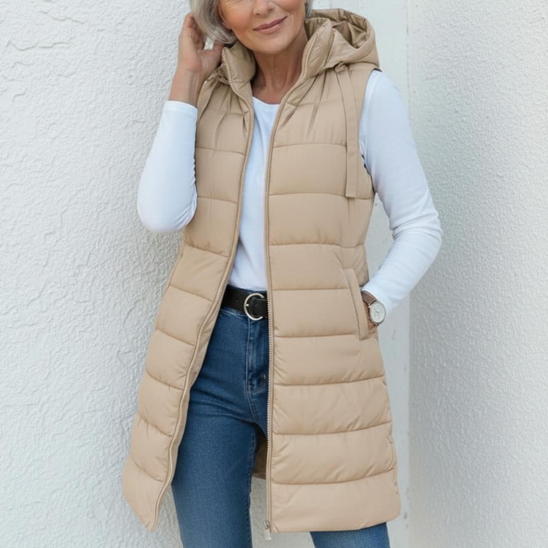 Nina - casual sleeveless hooded long puffer vest — view 4