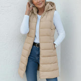 Nina - casual sleeveless hooded long puffer vest — view 4