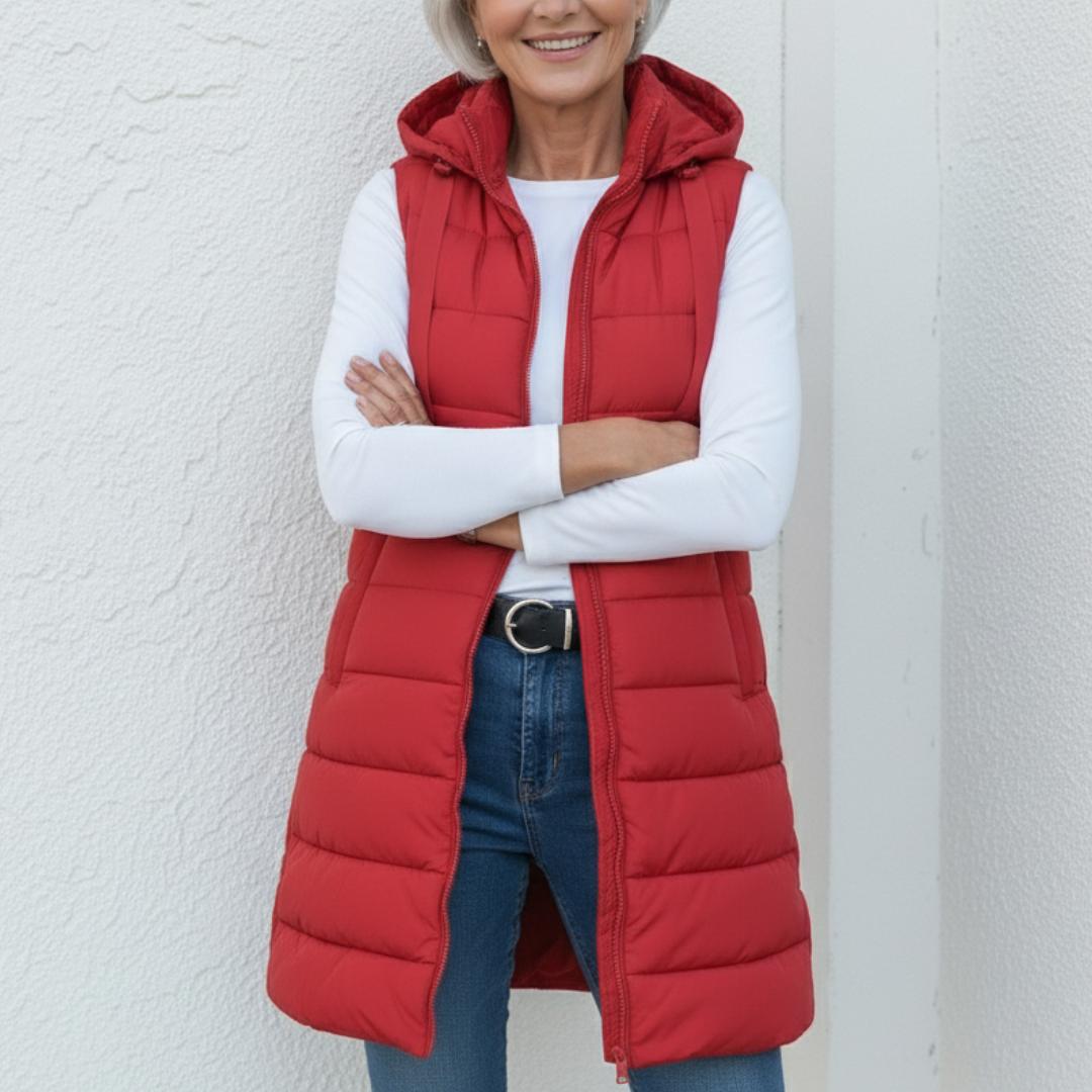 Nina - casual sleeveless hooded long puffer vest — view 6