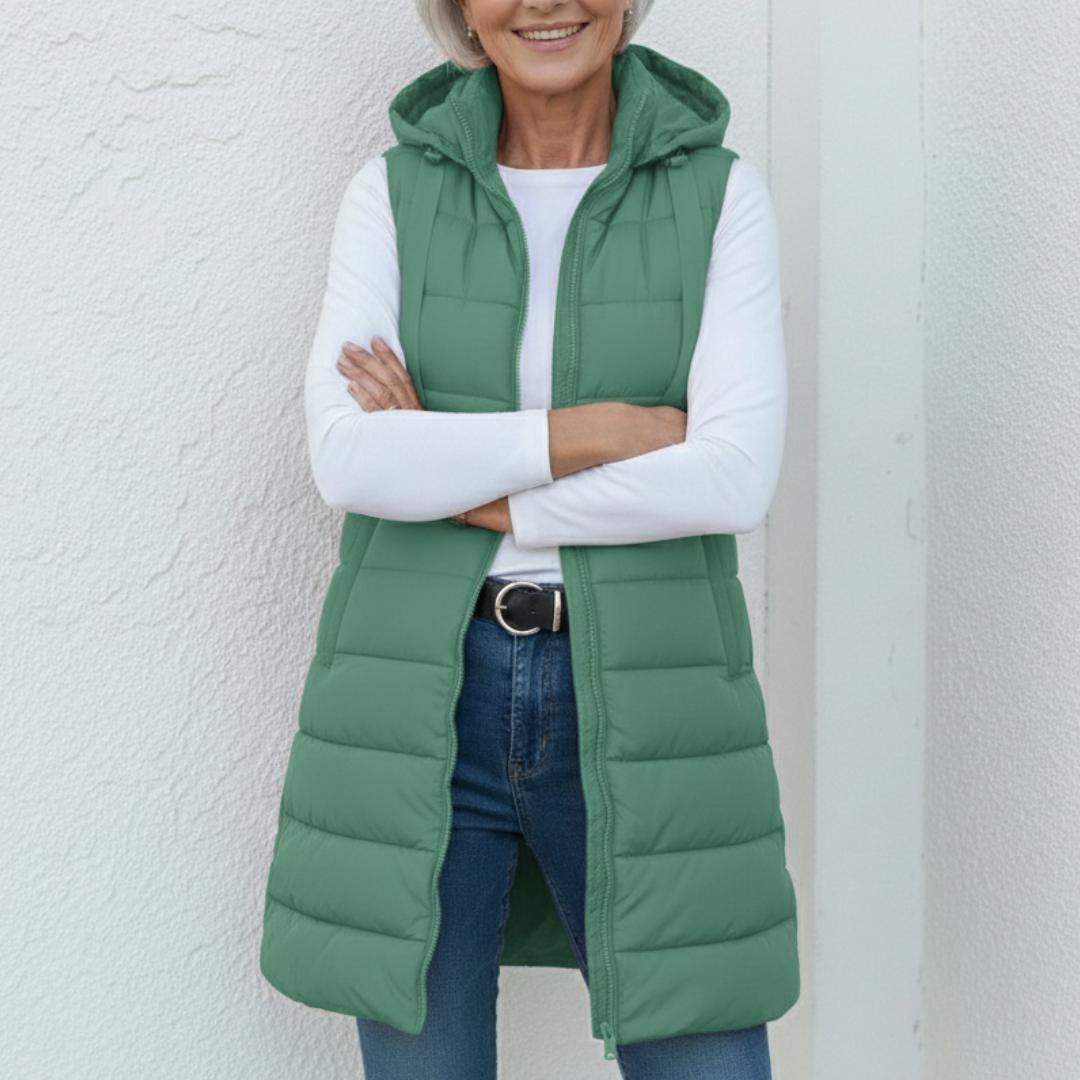 Nina - casual sleeveless hooded long puffer vest — view 7