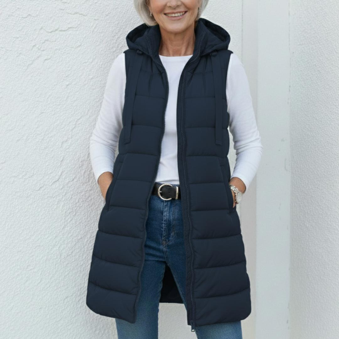 Nina - casual sleeveless hooded long puffer vest — view 8