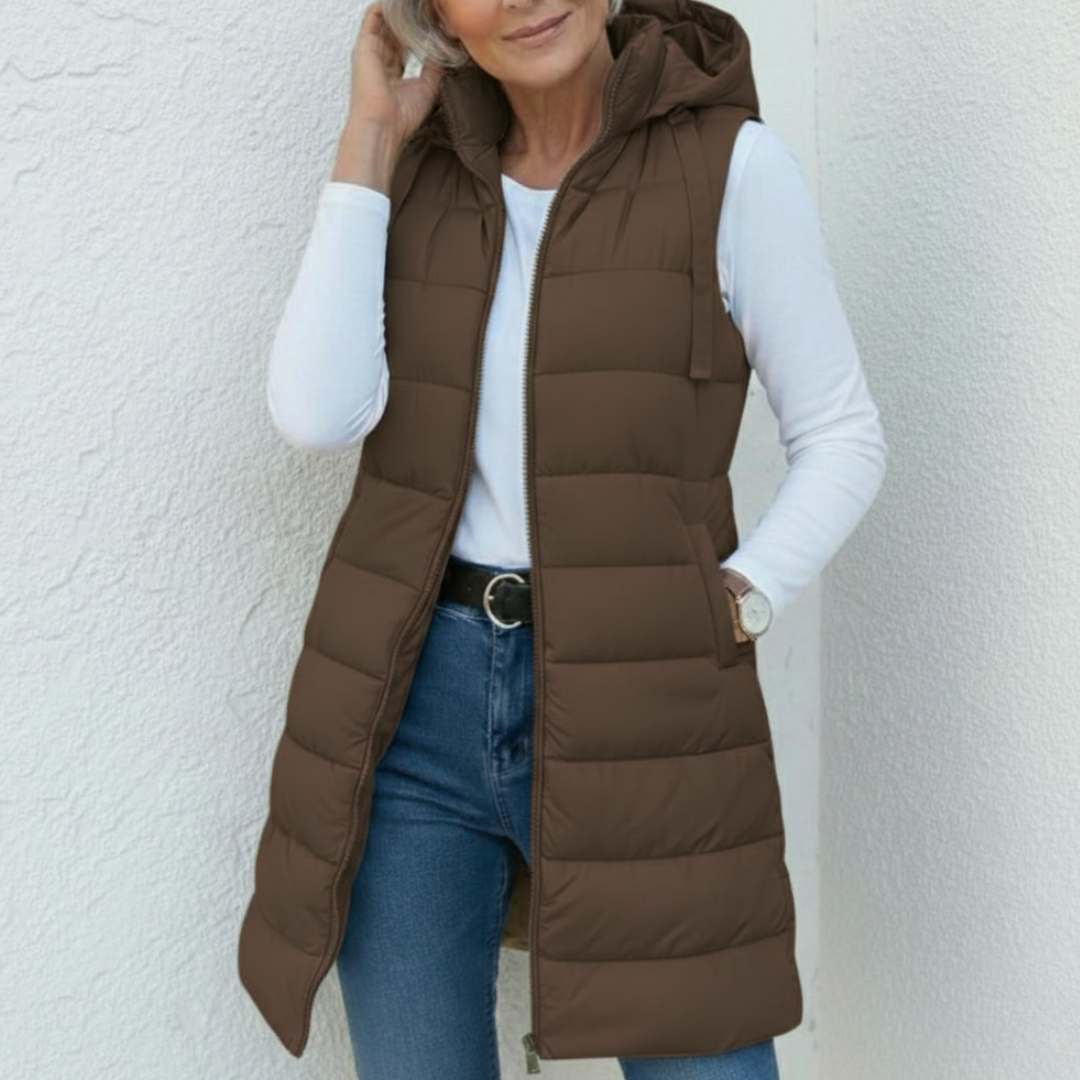 Nina - casual sleeveless hooded long puffer vest — view 9