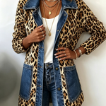 Nora - leopard print denim panel contrast long-line jacket — view 1