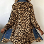 Nora - leopard print denim panel contrast long-line jacket — view 4