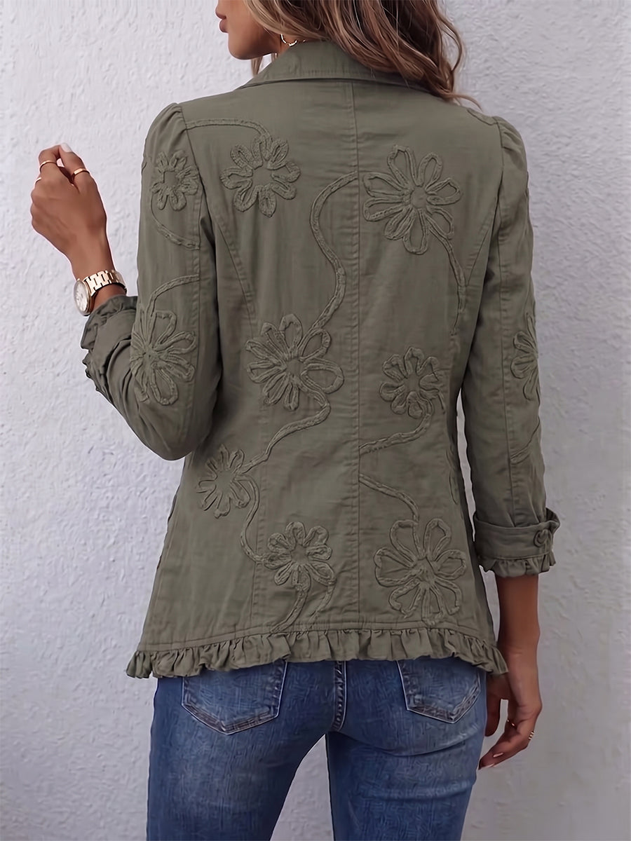 Olivia - boho-chic floral-embroidered utility jacket with frill trim — view 2