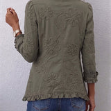 Olivia - boho-chic floral-embroidered utility jacket with frill trim — view 2