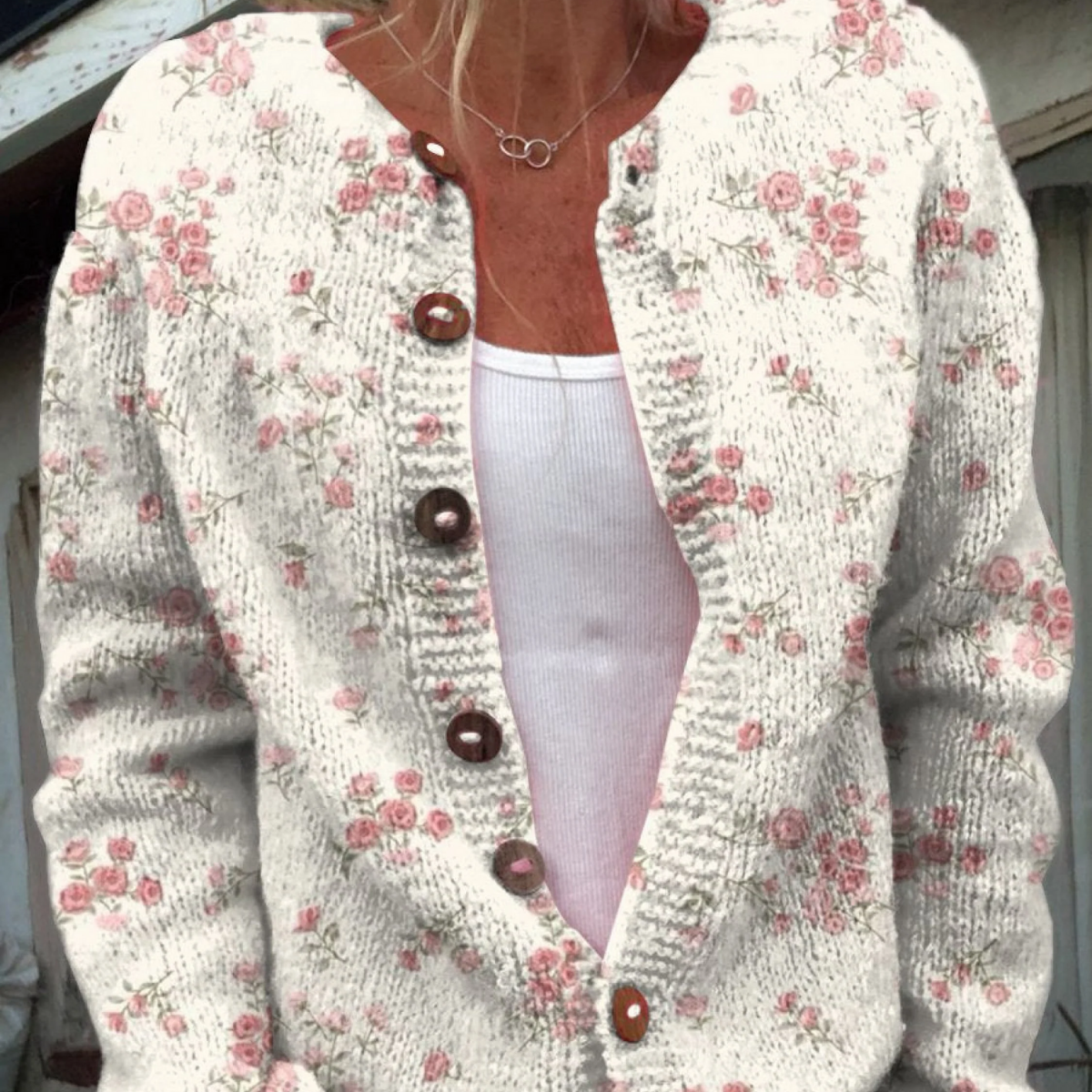Paige - Retro Floral Knit Cardigan Sweater — view 1