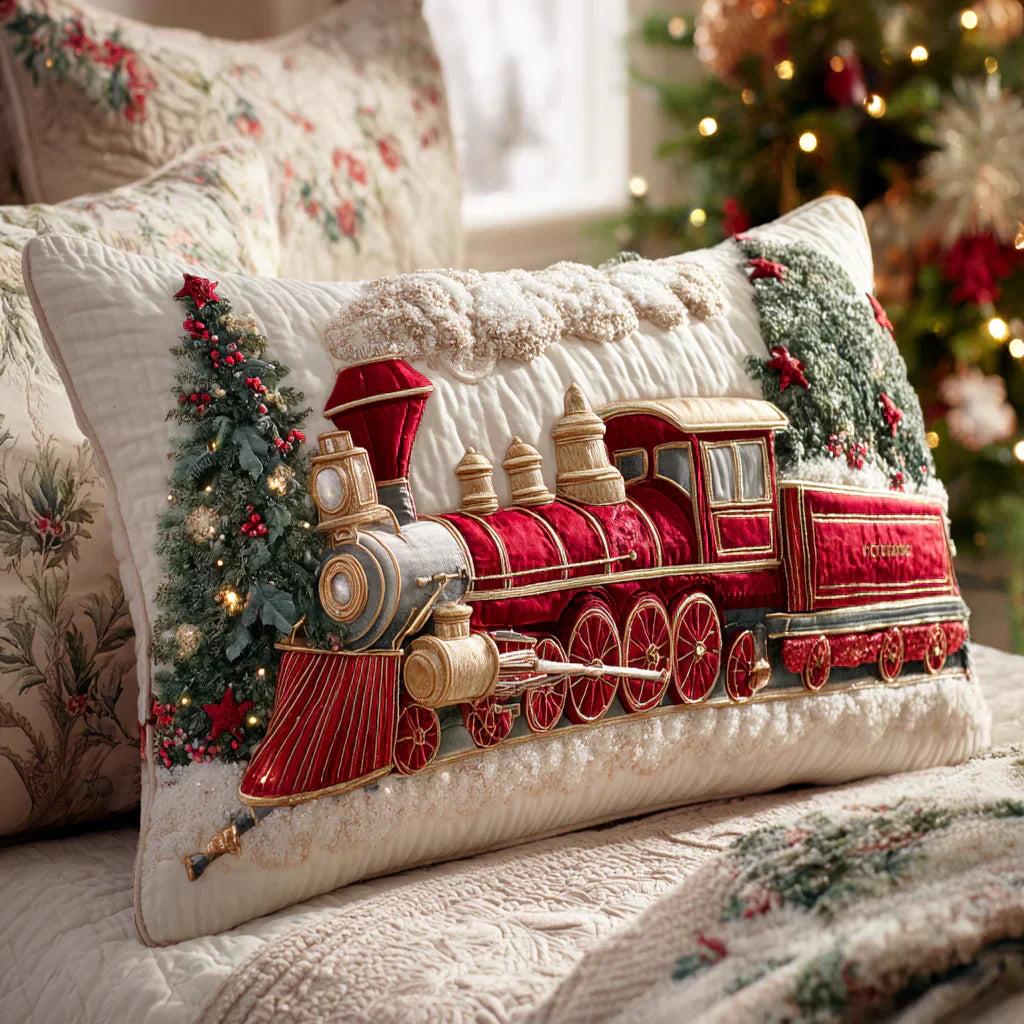 Padded Cushion Cover - Festive Steam Train — view 1