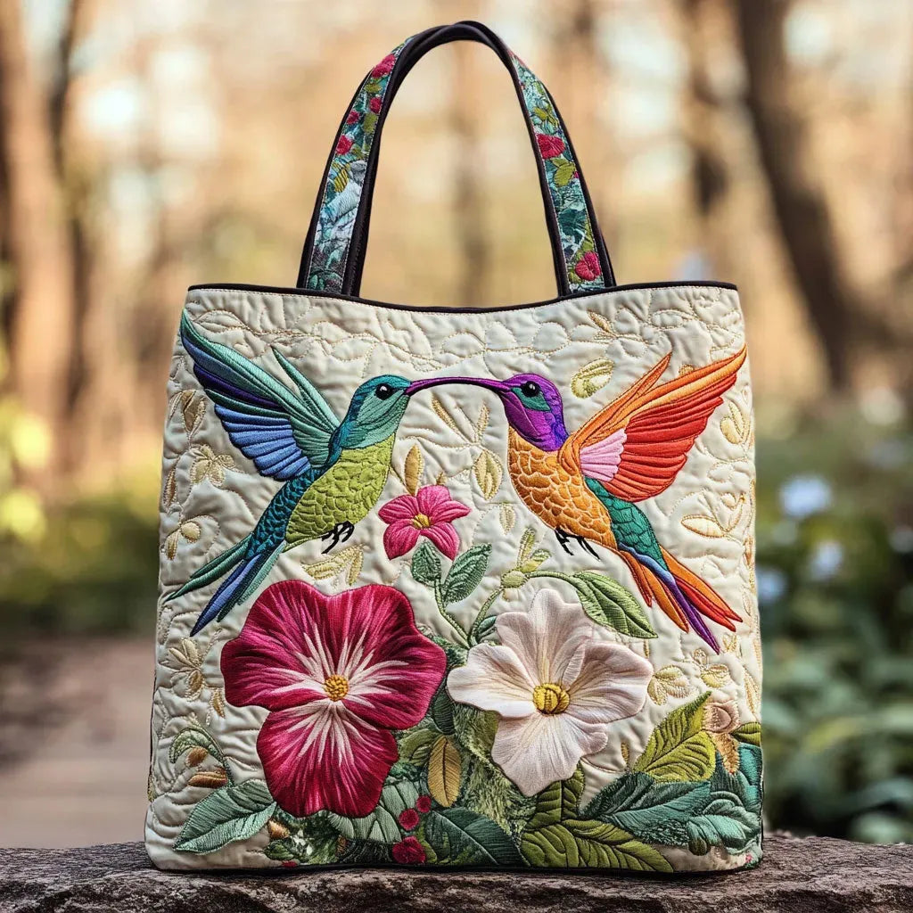 Melody - quilted bag, hummingbird and flowers — view 1