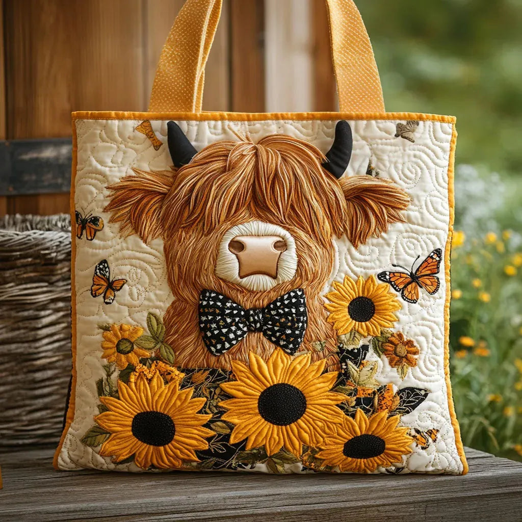 Melody - quilted bag, highland cow with sunflower — view 1