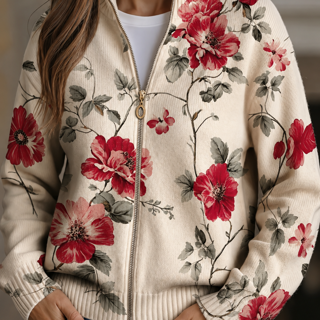 Penelope - retro rose print zip up cardigan — view 1