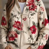 Penelope - retro rose print zip up cardigan — view 1