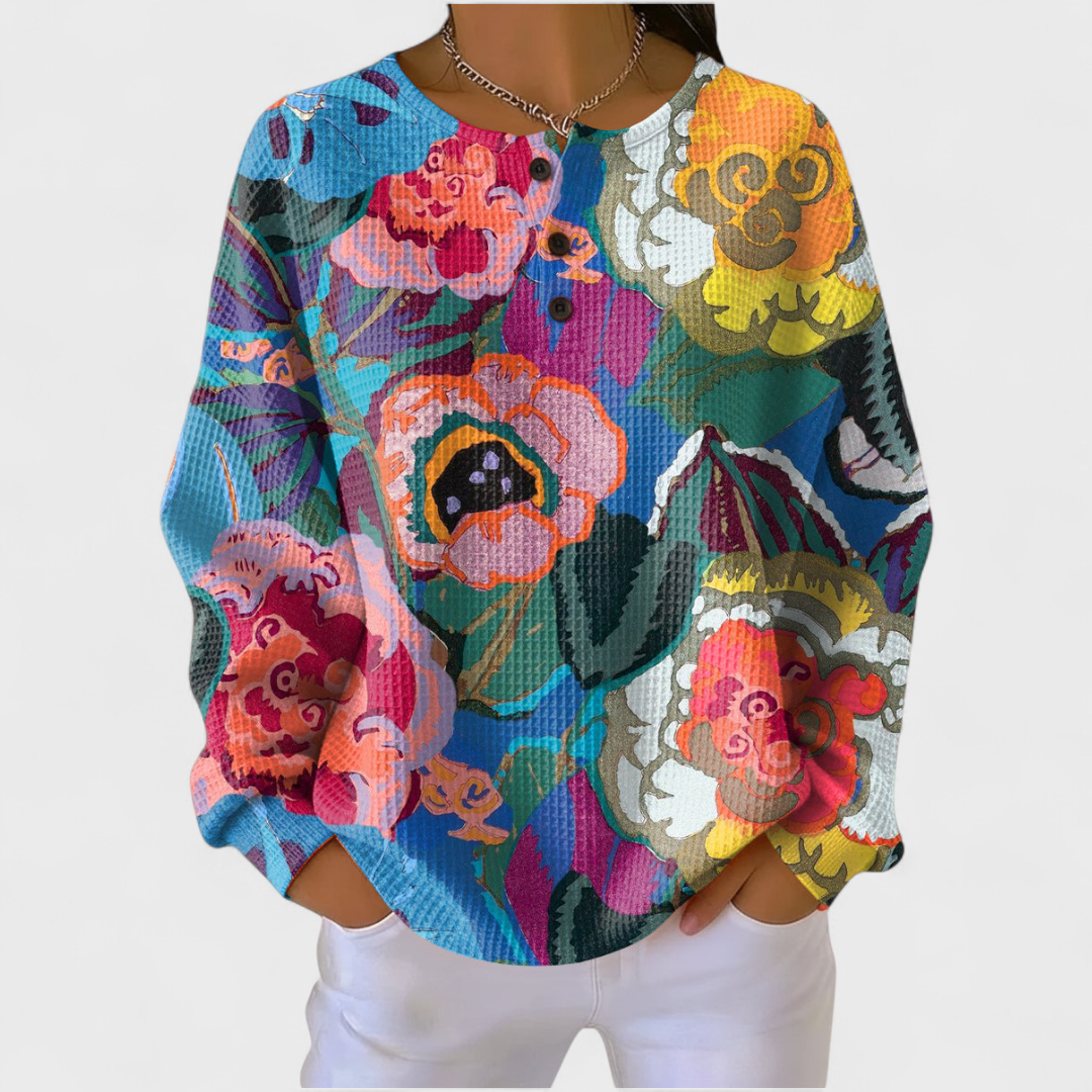 Rachel - Bold colourful floral sweater — view 1