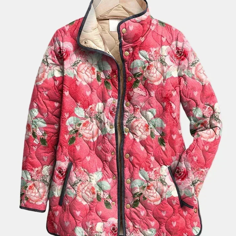 Victoria - Charming Pink Floral Quilted Jacket — view 1