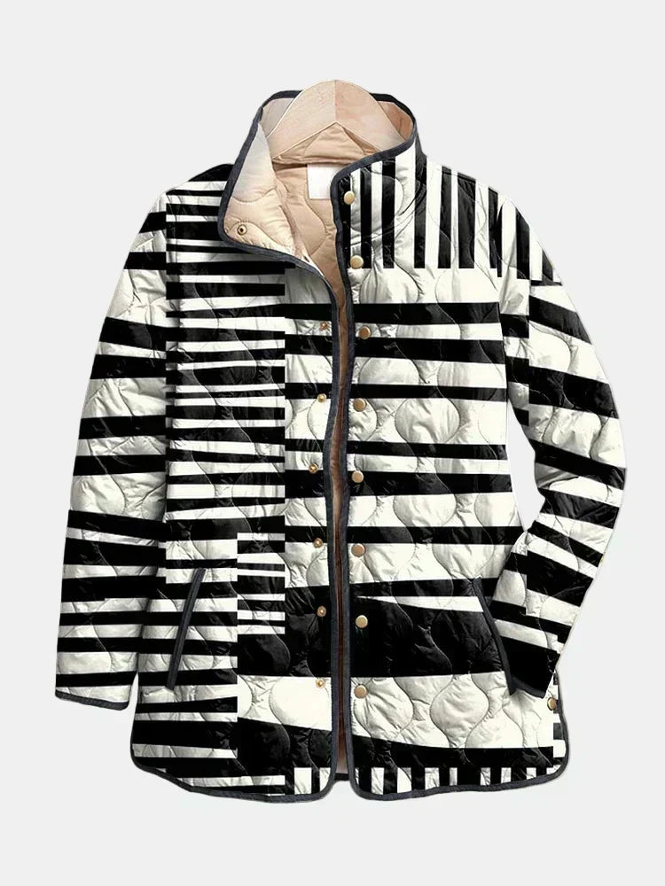 Willow - Black and White Abstract Quilted Jacket — view 1