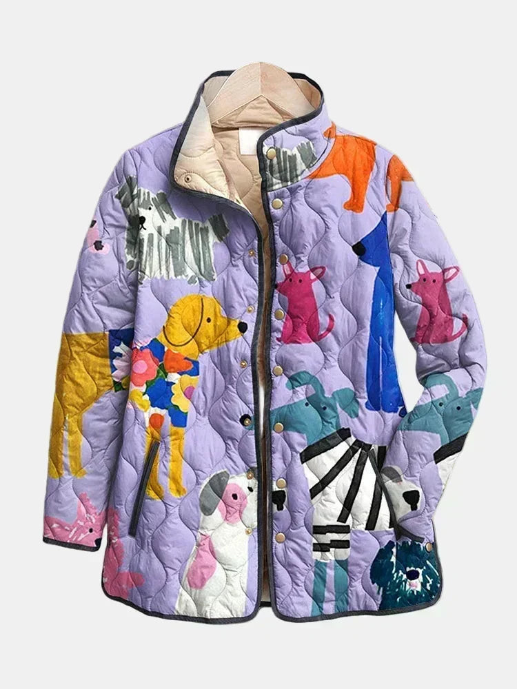 Ximena - casual quilted jacket with dog print — view 1