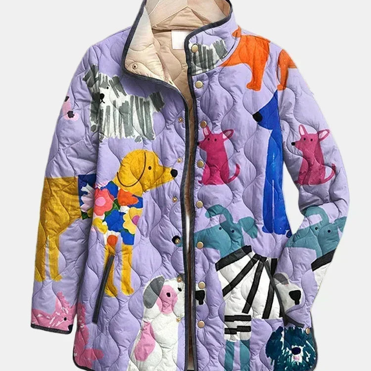 Ximena - casual quilted jacket with dog print — view 1