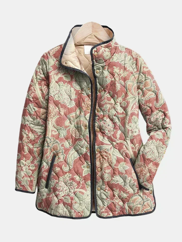 Grace - Retro Floral Casual Quilted Jacket — view 1