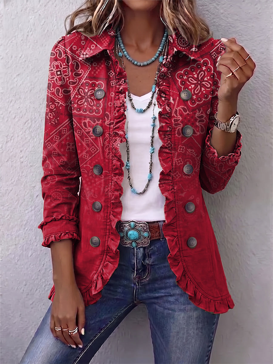 Riley - bohemian paisley ombré ruffled coat — view 1