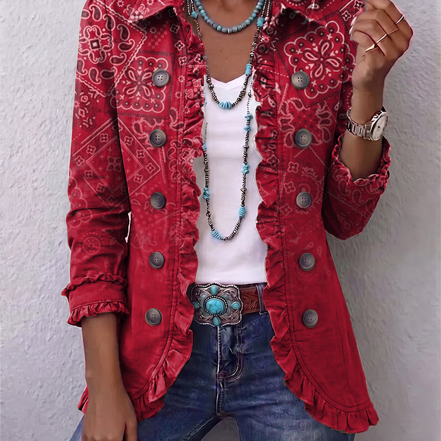 Riley - bohemian paisley ombré ruffled coat — view 1